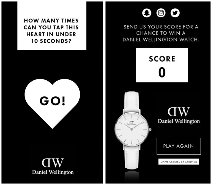 Daniel Wellington Tap Heart Game