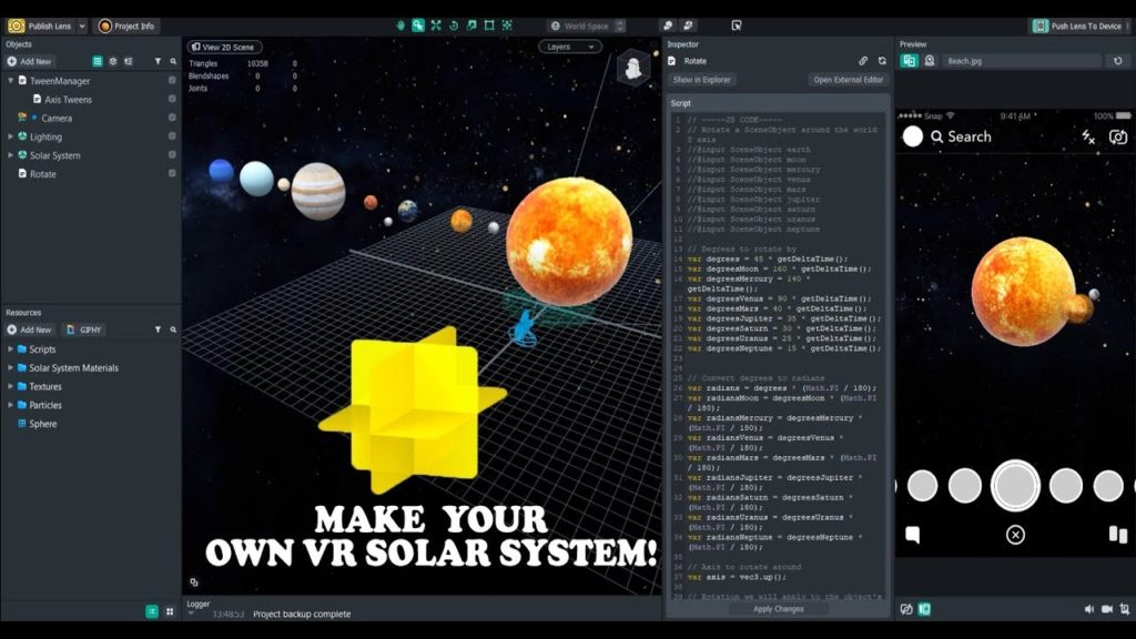 Lada Makkelijk in de omgang materiaal Lens Studio Tutorial: Creating an Augmented Reality 3D VR Animated Solar  System – The 11th Second: #1 Source for Snapchat Usernames & Hacks
